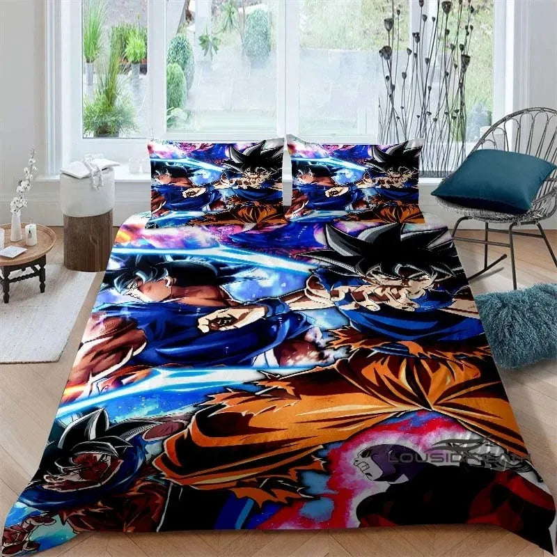 Cartoon/Anime Son Goku Dragon Ball Themed Printed Bedding Set: This soft and comfortable set includes a duvet cover and pillowca