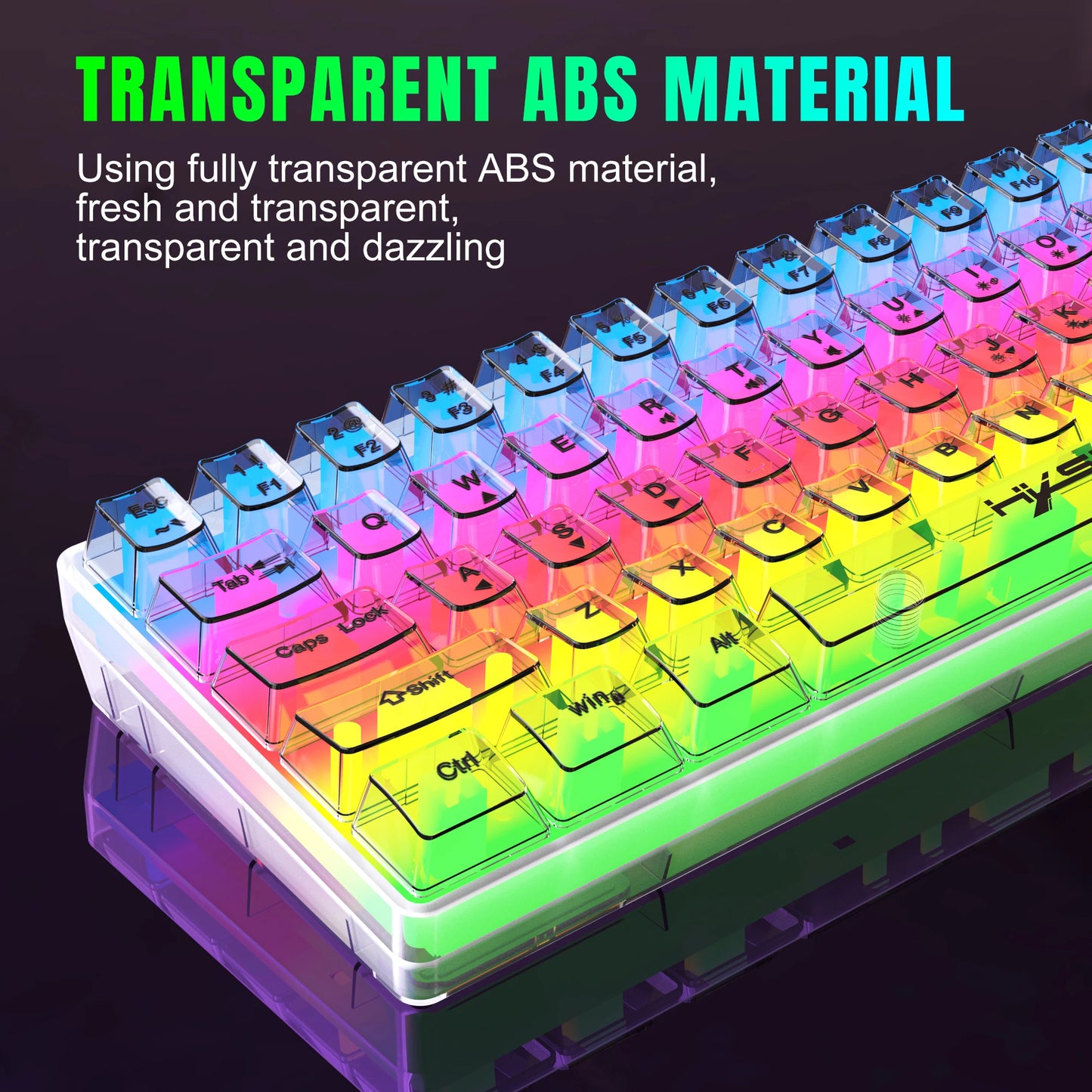 Teclado Gaming Transparente com Fio HXSJ 60%, Retroiluminação RGB, Ultra-Compacto, Impermeável, Teclado Compacto Pequeno de 61 Teclas para PC/Mac