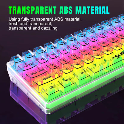 Teclado Gaming Transparente com Fio HXSJ 60%, Retroiluminação RGB, Ultra-Compacto, Impermeável, Teclado Compacto Pequeno de 61 Teclas para PC/Mac