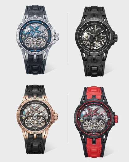 OBLVLO Men's Two Tone Big Skeleton Dial Mechanical Automatic Watch Luminous Waterproof Rubber Band Machinery Clock RD-903