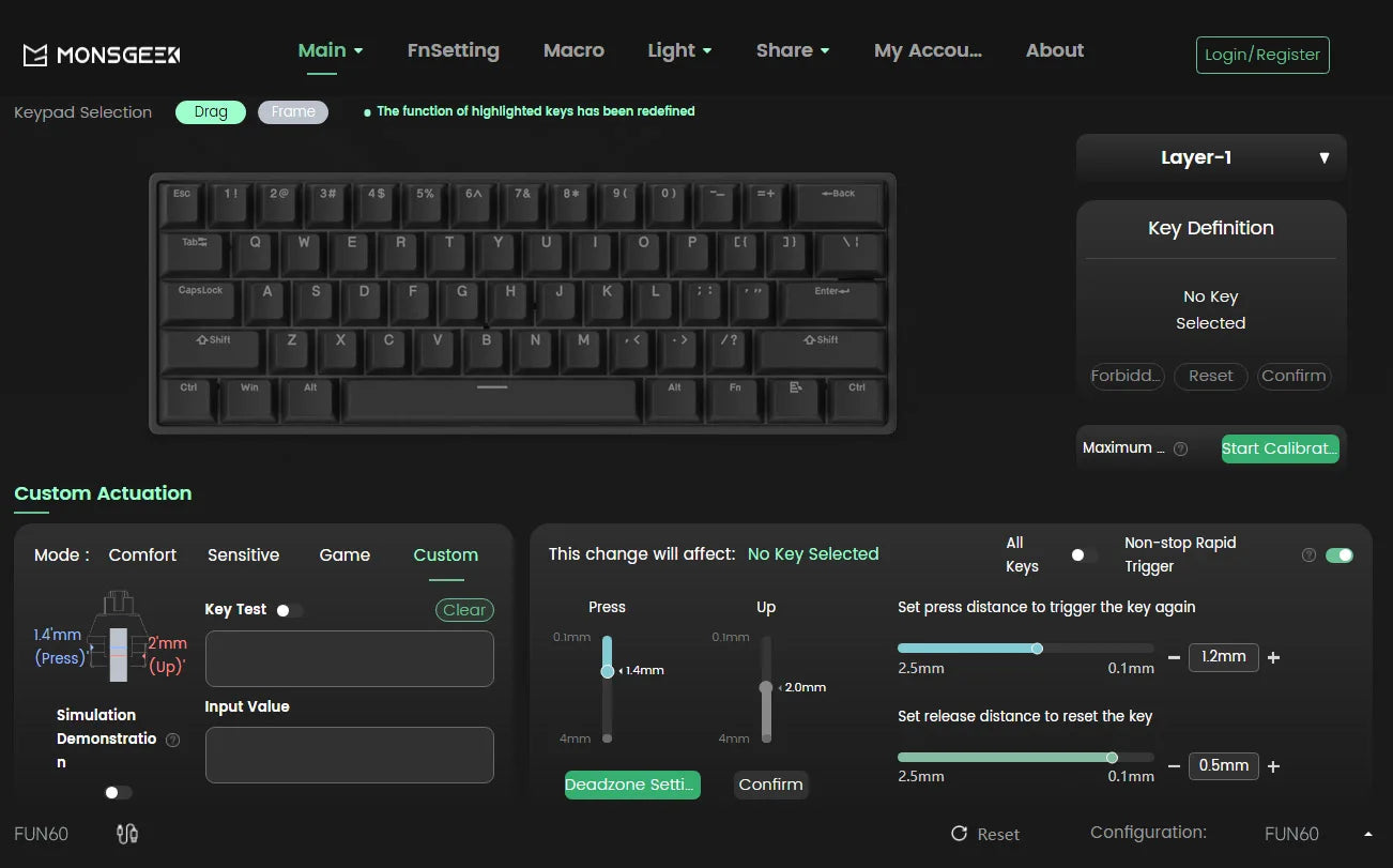 MONSGEEK FUN60 PRO&MAX HE Teclado mecânico 60% sem fios para gaming com switches magnéticos, Rapid Trigger 8K, ARGB e personalização