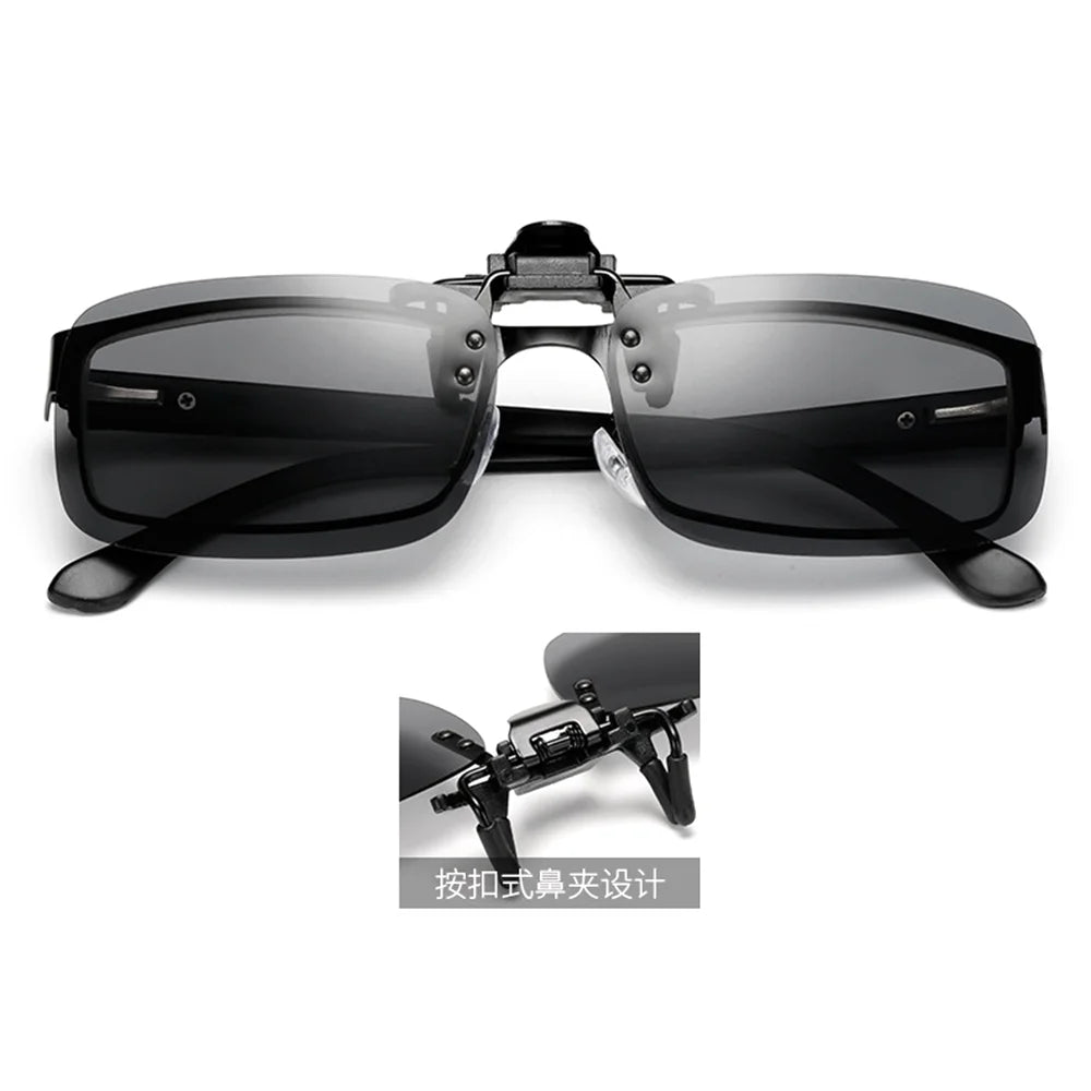 Classic Square Flip Up Clip On Sunglasses Men Polarized Night Vision Driving UV400 Women Photochromic Sun Glasses Clips