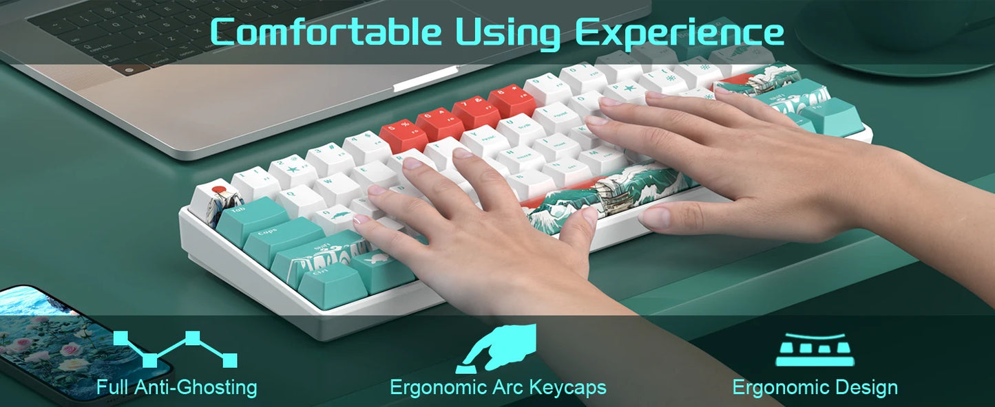 Teclado Mecânico Gaming MageGee 60%, RGB, Totalmente Hot-swappable, Switches Personalizados, Mini Teclado de Escritório com 61 Teclas para Portátil Win/Mac