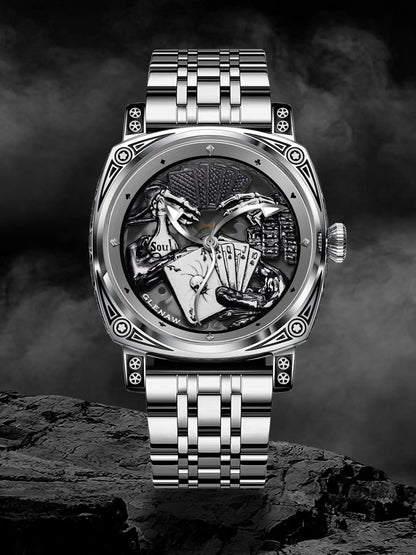 Glenaw Poker Series Top Brand Luxury Fashion Personalized Fully Automatic Mechanical Gold Watch Men's Waterproof Watch