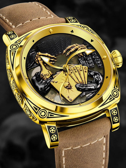 Glenaw Poker Series Top Brand Luxury Fashion Personalized Fully Automatic Mechanical Gold Watch Men's Waterproof Watch