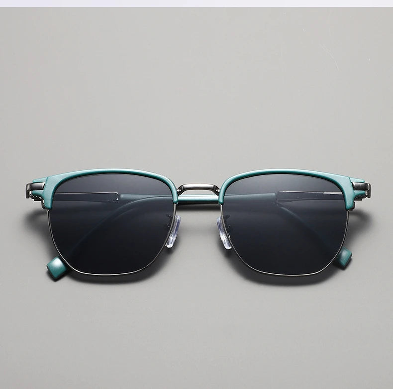 Handsome Half Frame Sunglasses Personalized Retro Rectangular Design Black Gray Eyeglass Lenses UV Resistant Sunglasses
