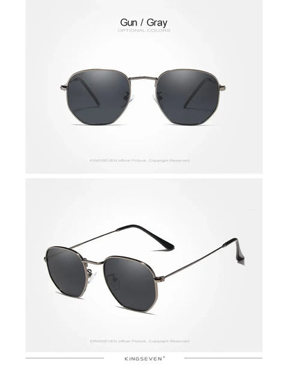 KINGSEVEN Brand Reflective Sunglasses Men Hexagon Retro Sun glasses Leisure Glasses Oculos Gafas De Sol Shades