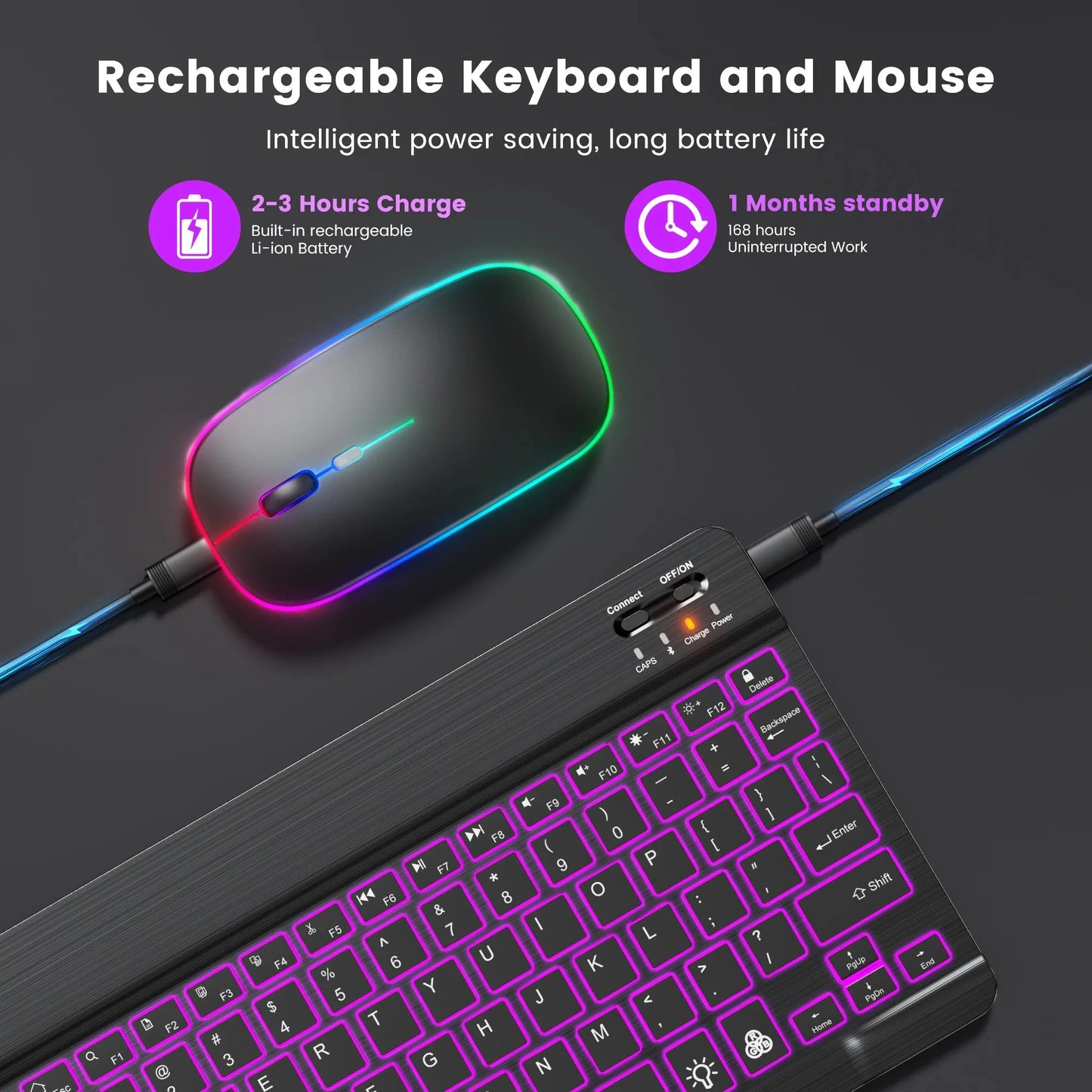 Mini Backlit RGB Bluetooth Wireless Keyboard 2.4G Mouse For Tablet Cell Phone Windows Android iOS Ultra Light Slim iPad Keyboard