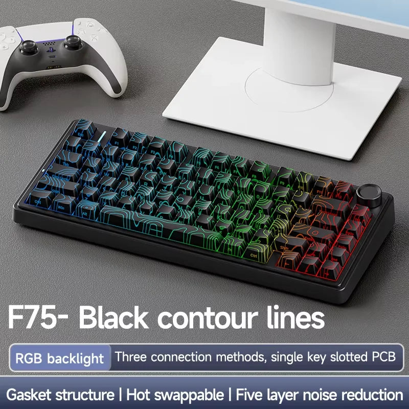 Teclado Mecânico Gaming Sem Fios AULA F75 Pro com Montagem Gasket, RGB Personalizado, Layout 75% e Teclas PBT com Gravação Lateral