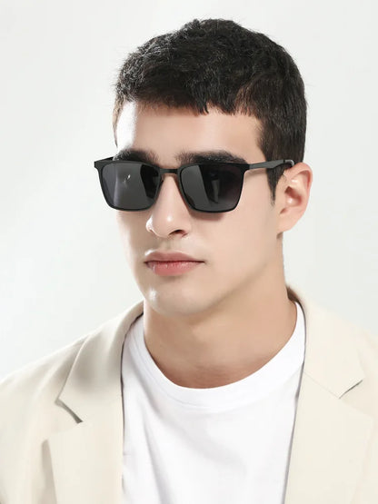 Men’s Retro Rectangular Polarized Sunglasses VIVIBEE, Matte Black UV400 Eyewear, Women Stylish Outdoor Driving Glasses