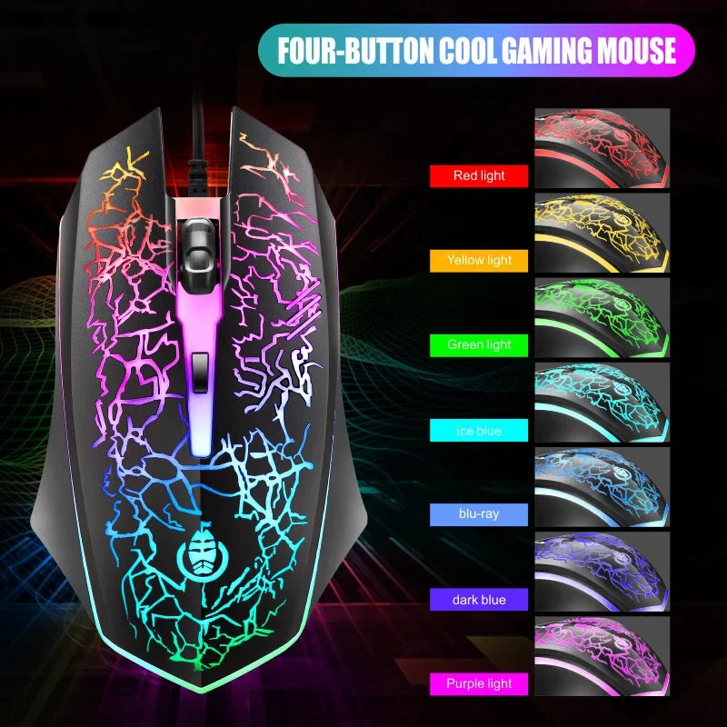 Conjunto de Teclado e Rato Gaming com Fios para Computador de Secretária, Sensação Mecânica e Retroiluminação LED