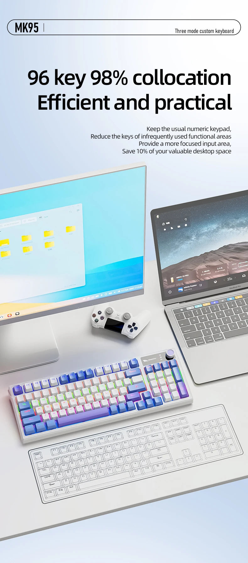 SMAILWOLF MK95 Bluetooth Wireless Korean Mechanical Keyboard Customized Gaming Laptop for Office Use with RGB Light Effect