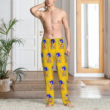 Custom Print Men's Soniced Pajama Pants Hedgehog Game Sleepwear Sleep Lounge Bottoms with Pockets