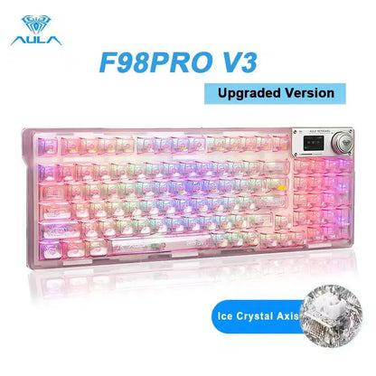 AULA F98Pro V3 Mechanical Keyboard 3-mode Wireless Bluetooth Hot-swap E-sports Customized Transparent Keycaps RGB Game Keyboards