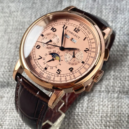 Orologio automatico da uomo Multification con data, giorno, mese e anno, orologio meccanico da uomo in 316L, cassa lucidata, indicatore giorno/notte, 42mm