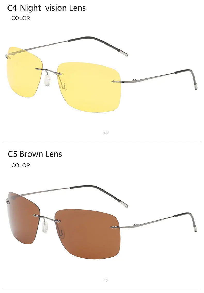 Titanium Frameless Polarized Sunglasses Driver Driving Night Vision Goggle Folding Ultra Light Color Film Titanium SunglassUV400