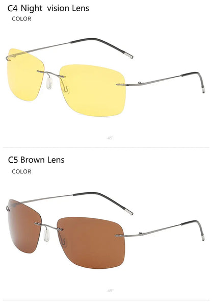 Titanium Frameless Polarized Sunglasses Driver Driving Night Vision Goggle Folding Ultra Light Color Film Titanium SunglassUV400