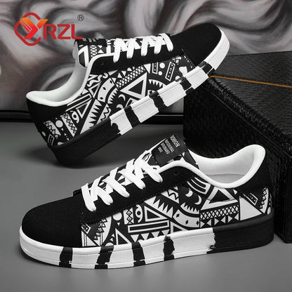 Pánské sportovní běžecké boty YRZL z plátna s geometrickým stylem, šněrovací tenisky pro páry, módní skate boty pro muže s graffiti potiskem