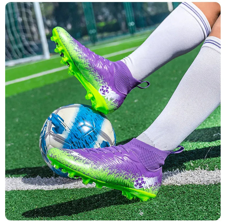 Fodboldstøvler til mænd og kvinder, high-top, skridsikre fodboldsneakers, åndbare futsal-træningssko til udendørs græs, ankelstøttende fodboldstøvler