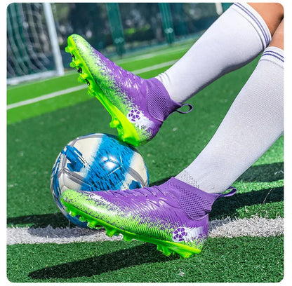 Fodboldstøvler til mænd og kvinder, high-top, skridsikre fodboldsneakers, åndbare futsal-træningssko til udendørs græs, ankelstøttende fodboldstøvler