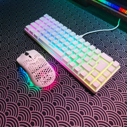 Conjunto portátil de teclado e rato gaming HXSJ 60% RGB: teclado de membrana com fios de 68 teclas e rato sem fios leve de 3 modos para PC e Mac