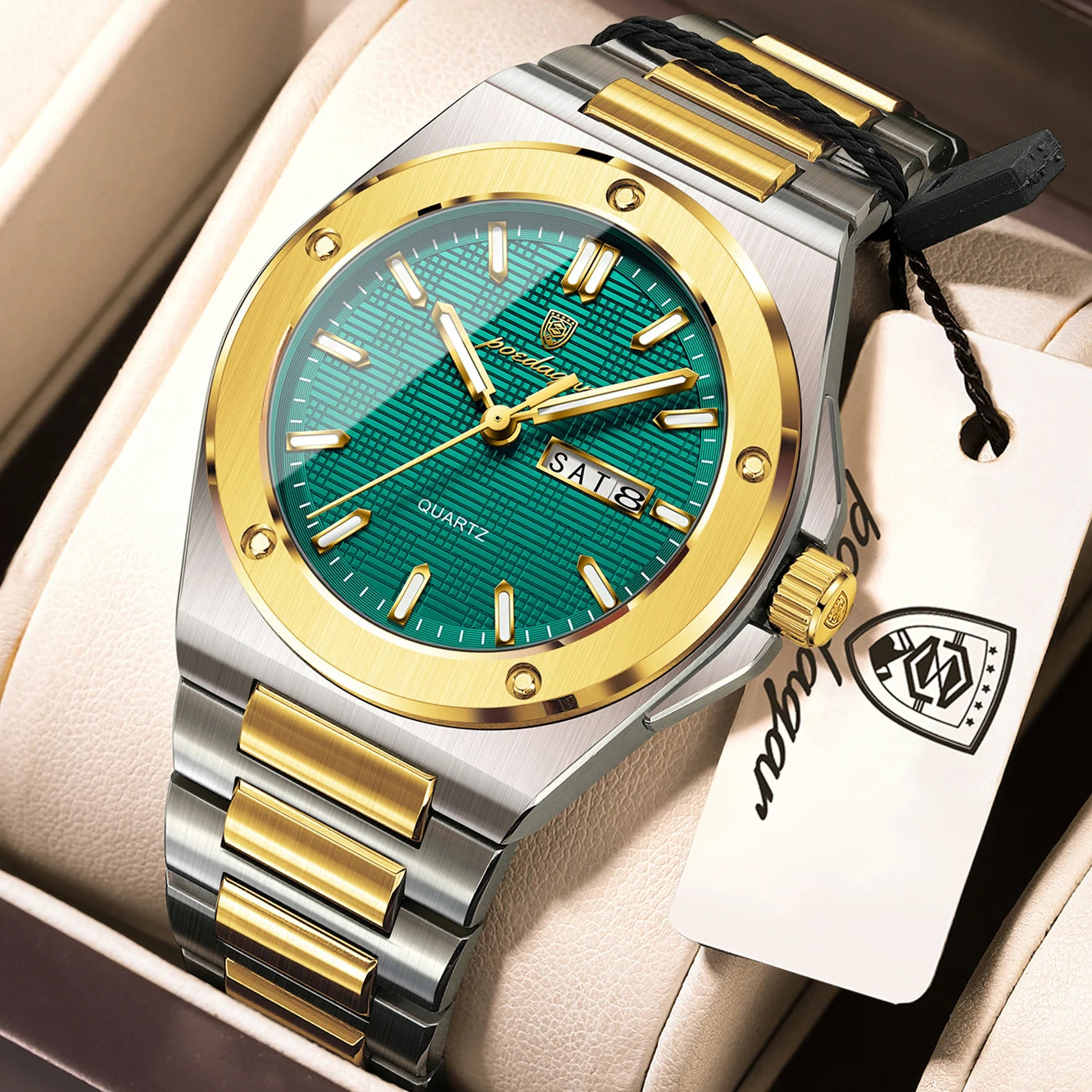 POEDAGAR Business Men Clock Date Week Stainless Steel Luxury Man Wristwatch Waterproof Luminous Sport Quartz Men's Watches Reloj