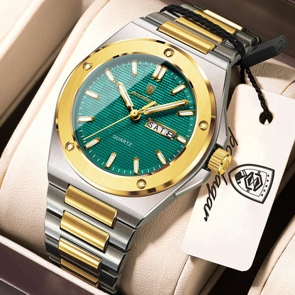 POEDAGAR Business Men Clock Date Week Stainless Steel Luxury Man Wristwatch Waterproof Luminous Sport Quartz Men's Watches Reloj