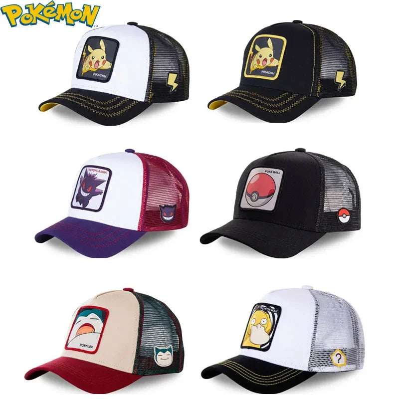 Czapka baseballowa z haftem Pokemon: Pikachu, Gengar, Snorlax, Psyduck – anime, regulowana, z oddychającej siateczki, prezent na cosplay