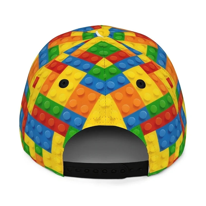 Πολύχρωμο καπέλο μπέιζμπολ για παιδιά με σχέδιο «Building Block», καπέλο ηλίου unisex, προστασία από την υπεριώδη ακτινοβολία, casual, για λάτρεις των παιχνιδιών, καπέλο μόδας για μπαμπάδες