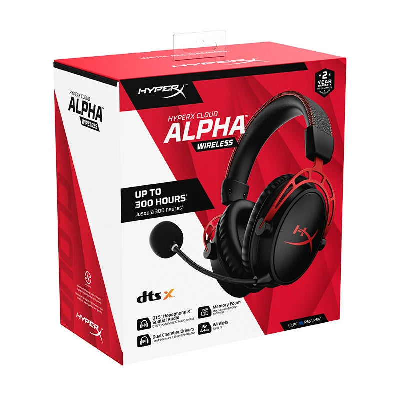 HyperX Cloud Alpha Wireless Gaming Headset with 300 Hour Battery, Dual Chamber Drivers, DTS Spatial Audio, Detachable Noise Cancelling Mic