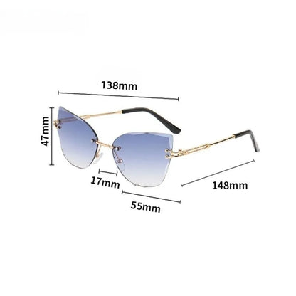 KLASSNUM Vintage Rimless Sunglasses Women Men Cat Eye Gradient Lens Sun Glasses UV400 Shades Protection Goggles for Party Xmas
