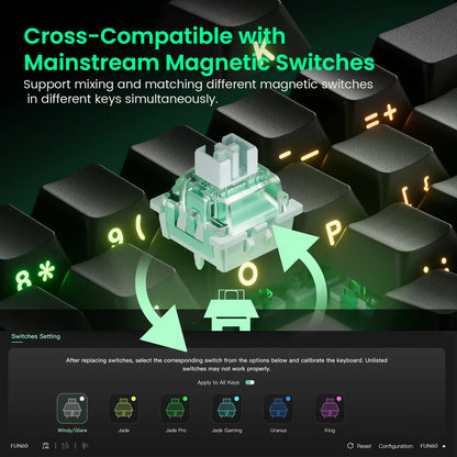 MONSGEEK FUN60 PRO&MAX HE Teclado mecânico 60% sem fios para gaming com switches magnéticos, Rapid Trigger 8K, ARGB e personalização