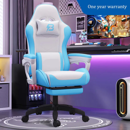 Ergonomic Gaming Chair High Back Racing Office Chair with Lumbar Support, Adjustable Swivel Leather Gaming Chair with Headrest for Desk Setup
