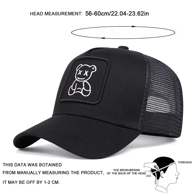 Cute Bear Embroidery Mesh Trucker Hat Unisex Adjustable Baseball Cap Spring Summer Outdoor Casual Sunscreen Hat