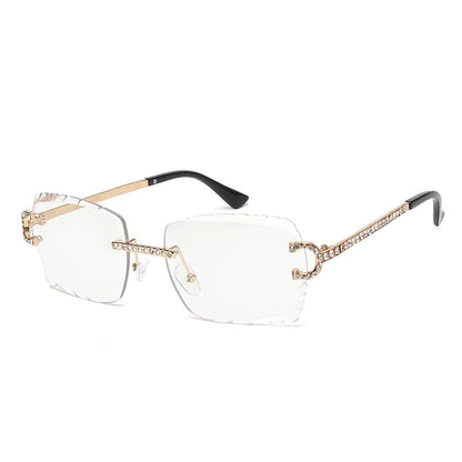Fashion Rimless Square Sunglasses Vintage Diamond Brand Design Cut Lens Sun Glasses Men Women Metal Frame Luxury Eyewear