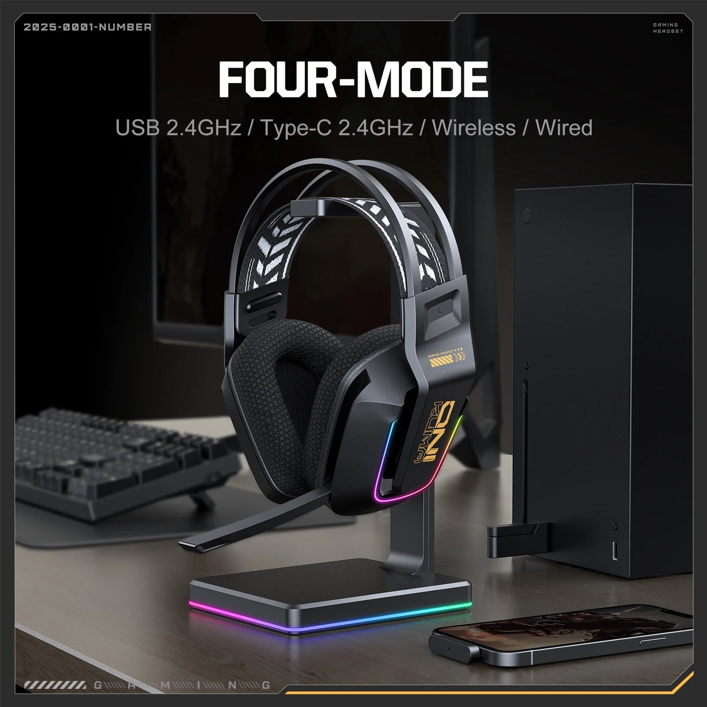 Auscultadores Gaming Sem Fios ONIKUMA GT828 Bluetooth 5.3 RGB com Microfone, Cancelamento de Ruído e Ligação em 4 Modos para PC, PS5 e Portátil