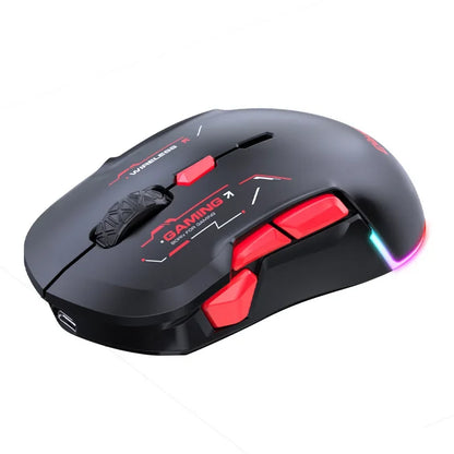 Mouse gaming macro MKESPN W12 a 10 pulsanti, ambidestro, wireless Bluetooth multi-canale tri-mode, grande RGB ergonomico