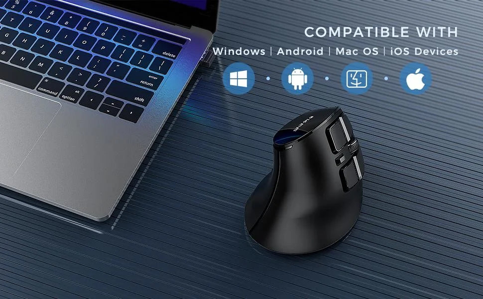 Seenda Vertical Wireless Mouse Bluetooth 5.0 Rechargeable Ergonomic Mouse for PC, Laptop, Mac, iPad & Tablet, 2.4G USB Multi-Device Wireless Mouse