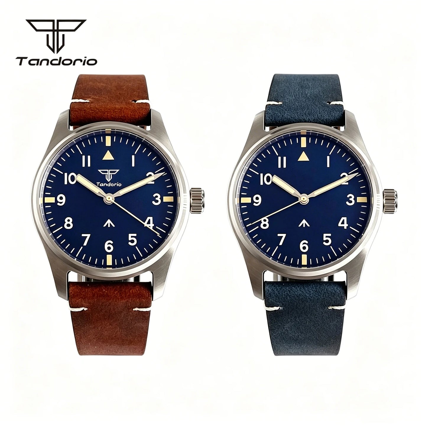 Tandorio 39mm Pilot Aviator Watch Sapphire Glass Luminous Automatic Japan NH35 or VH31 Quartz Movt 20BAR Diving Wristwatch