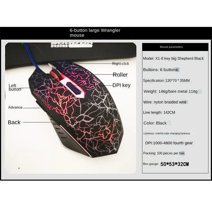 2400 DPI laidinė USB žaidimų pelė su RGB LED apšvietimu, ergonomiška kompiuterio pelė, skirta asmeniniams kompiuteriams, nešiojamiesiems kompiuteriams ir „MacBook“, profesionali 6 mygtukų optinė žaidimų pelė