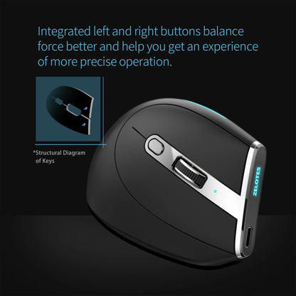 ZELOTES F36 Vertical Wireless Mouse Bluetooth Ergonomic Mice Rechargeable Programmable Gaming Mouse 2.4G 2400DPI for Laptop PC