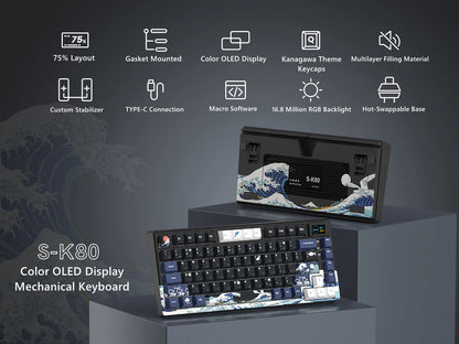 womier S-K80 Gamer Keyboard with Color OLED Display Mechanical Gaming Keyboard Hot Swappable Gasket Mount RGB Custom Keyboard