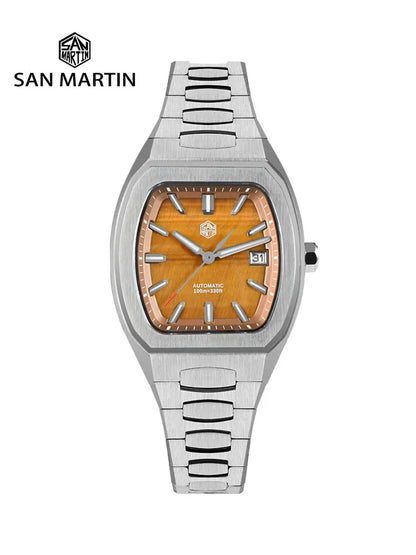 San Martin 39.5mm Tonneau Luxury Men Watch Mineral Dial Casual Sports PT5000 SW200 Automatic Mechanical Sapphire Luminous SN0145