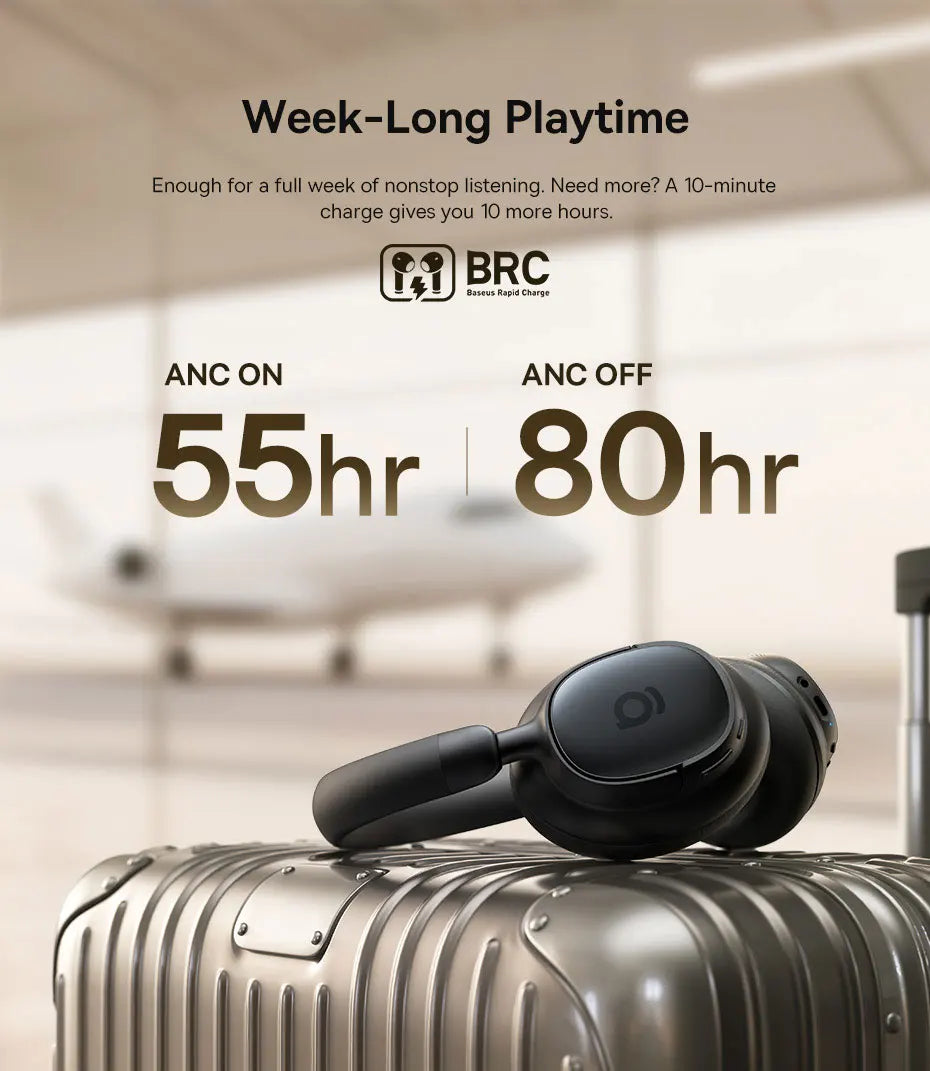 Baseus Bowie MH1 Bluetooth 6.0 Wireless Headphones with 48dB ANC, Hi-Res LDAC Audio, Baseus Bowie MH1 Noise Cancelling Over Ear Headset with 80H Battery