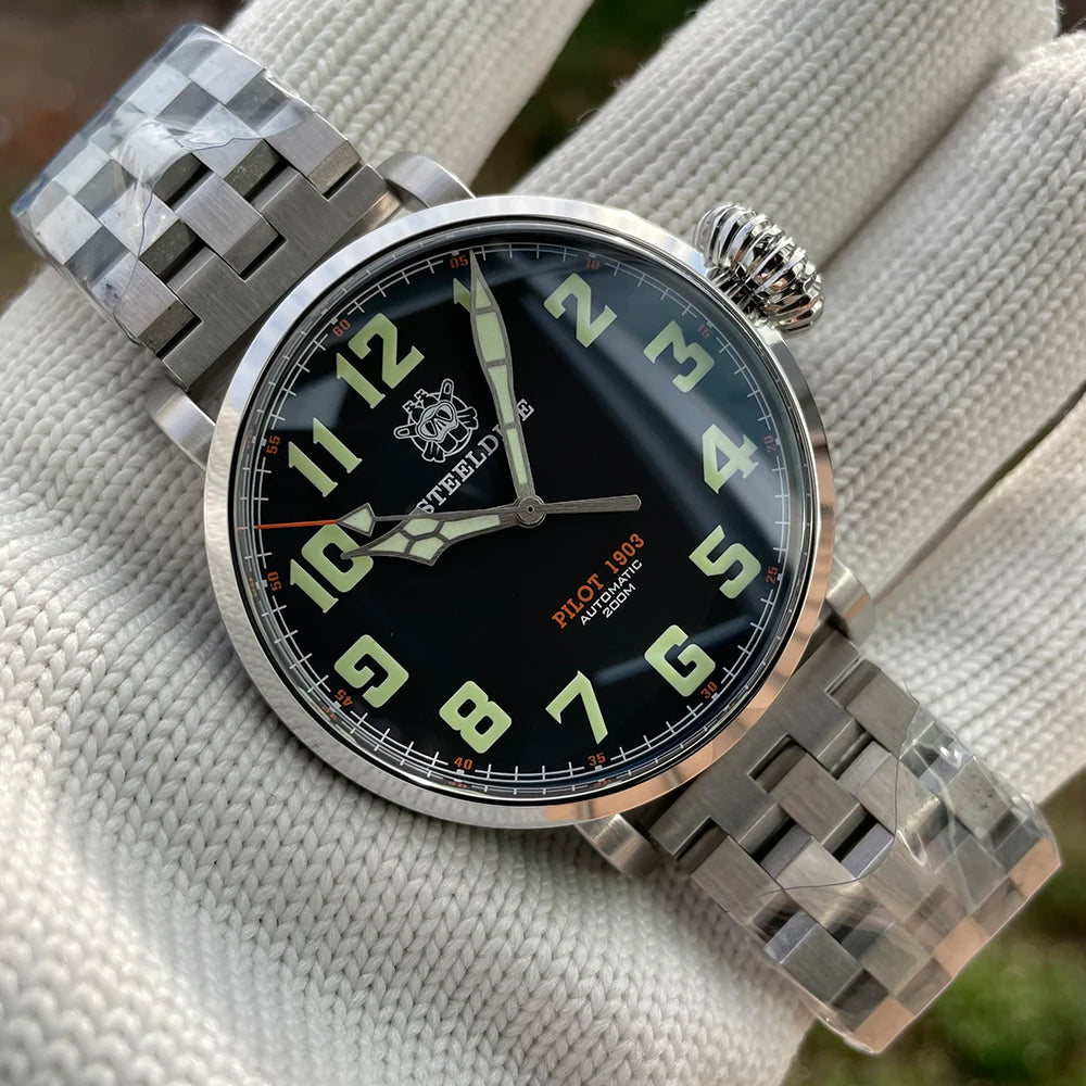 STEELDIVE SD1903 Big 46.5mm Steel Case C3 Luminous 200M Waterproof Sapphire Glass with AR Coating NH35 Mechanical Men Watches