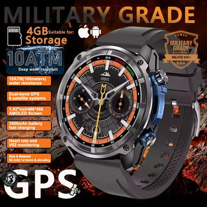 New Men TANK GPS Map Smart Watch Outdoor Compass 1000mAh Large Battery 10ATM Waterproof Bluetooth Call Sports AMOLED Smartwatch