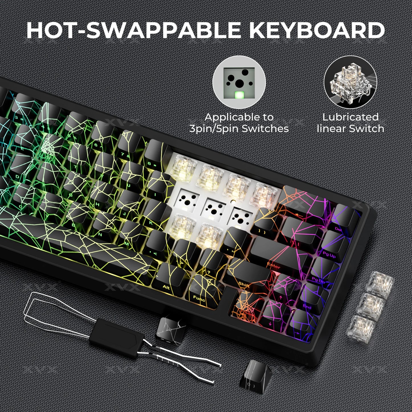 Teclado XVX Spider Web M67 JadeStone com Teclas IMD-Tech, Ligação Tri-Mode e Retroiluminação RGB Personalizada 60%