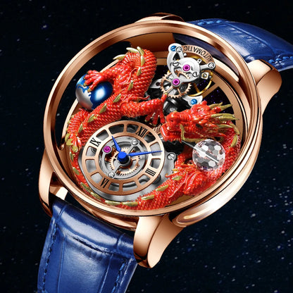 PINDU Fashion Roman Numeral Display Mineral Tempered Glass Material Quartz Movement 3ATM Waterproof Celestial Dragon Men's Watch