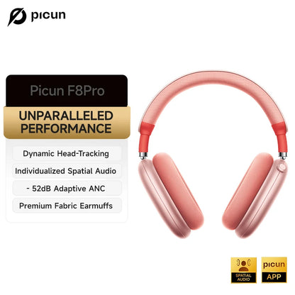 Picun F8 Pro ANC Wireless Headphones with 3D Spatial Audio, Bluetooth 5.4 Head Tracking, -52dB Noise Cancelling, HiFi Gaming Headset