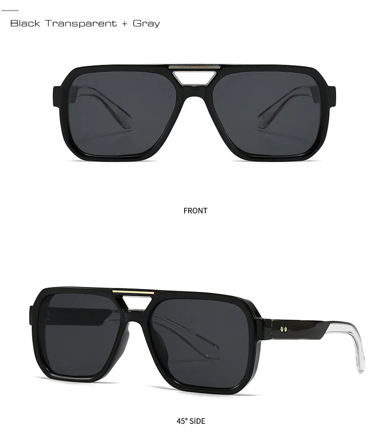 SO&EI Fashion Double Bridges Square Sunglasses Women Retro Rivets Blue Tea Shades UV400 Men Outdoor Gradient Sun Glasses